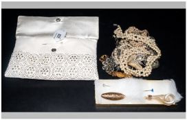 Mixed Lot Comprising Clutch Bag Containing A Small Amount Of Costume Jewellery,