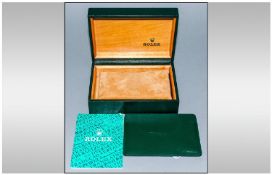 Rolex Green Leather Watch Box With Wooden Interior Complete With Suede Pouch, Leather Wallet &
