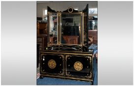 Black Lacquered Chest Dressing Table with a six drawer combination chest base, with an impressive