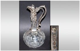 Victorian Elkington & Co - Fine Silver Plated and Hand Cut Glass Claret Jug, Having a Bacchus Mount