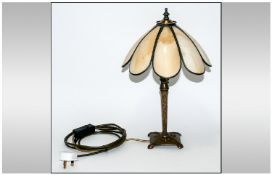 Art Nouveau Style Bronzed Metal Table Lamp with unusual tortoiseshell effect shade, tapering square
