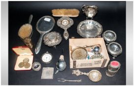 Miscellaneous Lot Comprising Silver Plated/Metalware Items To Include Tea Strainer, Trinket Box,