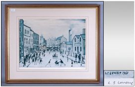 L.S.Lowry 1887-1976 Pencil Signed Limited Edition Coloured Print, Titled `The Level Crossing`. The