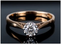 A Ladies 9ct Gold Set Single Stone Diamond Ring. Diamond 33 pts. Fully Hallmarked. Retail Over £