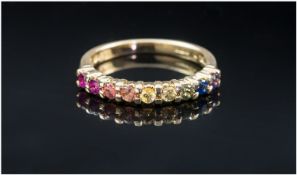 18ct Gold Multi Coloured Sapphire Cluster Ring, Ring Size O