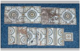 Collection Of Minton Tiles, Floral Daisy Design, Four 6 Inch² Tiles, Four 3x6 Inch Edging Tiles,
