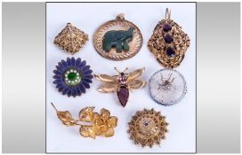 Small Collection of Silver Gilt and/or Stone Set Jewellery, eight items including silver gilt