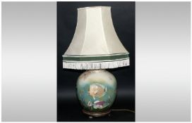 Large Glass Decoupage Table Lamp, the clear glass body, in the shape of a Chinese ginger jar has