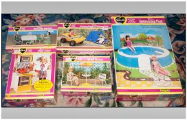 A Collection Of 5 Sindy Dolls, Comprising of Sindy Camping Buggy And Foldaway Tent, Sindys Dining