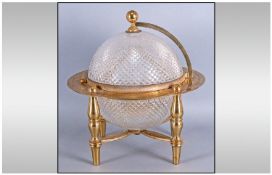 Unusual French Globe Gilt Metal Ice Bucket Of Fine Heavy Quality. The lid lifts up by the frame,