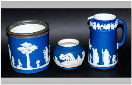 Wedgwood 19th Century Jasper Ware Items ( 3 ) In Total. All Items Decorated with Image Classical