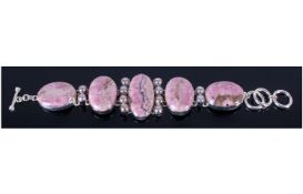 Pink Banded Rhodochrosite and Fresh Water Pearl Bracelet, a hand crafted cuff style bracelet