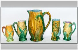 A Collection Of 5 Pieces Of Corn On The Cob/Maize Pottery Design Jugs. The largest measuring 12``