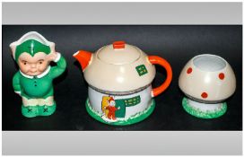 Shelley Mabel Lucie Attwell `Boo Boo Tea Set`, comprising pixie toadstool house teapot, 5 inches