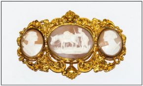 Early Victorian Fine Quality Ornate 18ct Gold Set Shell Cameo Large Brooch Circa 1840`s. Marked