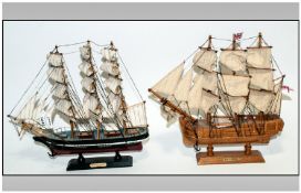 2 Model Boats `Cutty Sark` & `HMS Bounty` 13`` in height.