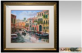Bernard McMullen Signed Pastel `Venice` Overall size approximately 29.25x26``, picture itseld 20.