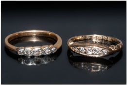 2 Ladies Gold Diamond Dress Rings, Both With 5 Diamonds, One Fully Hallmarked 18ct Chester, The