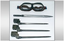 4 x Bayonettes and Russian style Tank Drivers Goggles