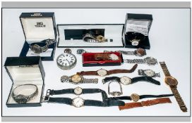Mixed Lot Of Wristwatches, Manual Wind And Quartz, Various Make Together With a Large Nickel