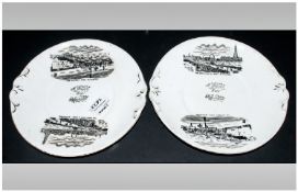 Pair Of Porcelain Antique Blackpool Plates, a present from Blackpool. Depicting the Victoria Pier