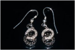 Pair Of White Gold Black & White Diamond Drop Earrings