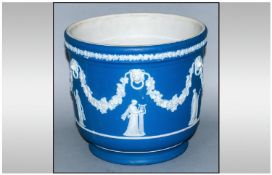 Victorian Wedgwood Blue Jasperware Jardineire decorated with raised images of classical figures. 7.