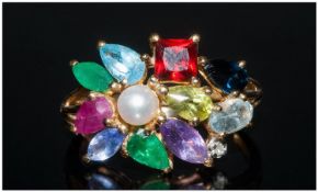 Ladies 9ct Gold Set Semi-Precious Multi-Stone Dress Ring. Fully Hallmarked. Attractive Ring.