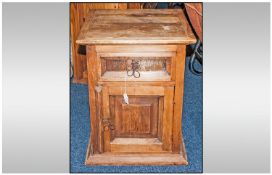 Pine Bedside Cabinet with a raised panel door with a drawer above. 36 inches high and 18 inches