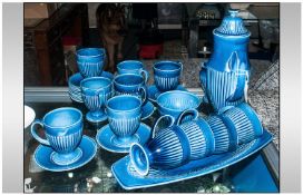 Carltonware Blue Coffee Service Comprising 11 cups, 13 saucers, sugar bowl, milk jug, coffee pot &
