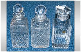 Three Glass Decanters, various designs, cut glass etc.