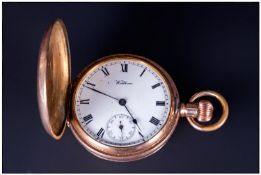 Waltham Gold Plated Composition Full Hunter Pocket Watch guaranteed to wear 10 years. 15 jewels.