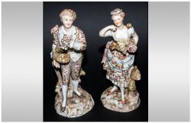 Volkstedt Pair of Hand Painted Porcelain Figures, lady and gentleman indulging in the pursuit of