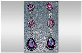 Rhodolite Garnet and Diamond Drop Earrings, pear cut garnets of the rich red/purple berry rhodolite