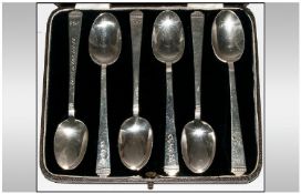 A Boxed Set of Six Silver Teaspoons Hallmark Sheffield 1946. Makers Mark C.W.F