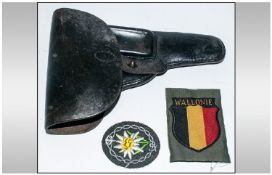 WW2 German Style P.38 Holster with Edlweiss & SS Wallonie Badge
