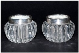 A Pair Of Silver Top Salt Pots, David Loeble (1919) Schindler & Co. 9 Aldermanbury Ave, London.