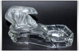 Libochovice Czech Frosted Moulded Glass Figural Ash Tray, In the form of a Pair of Polar Bears,