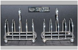 Edwardian Quality Pair of Silver Four Tier Toast Racks, Raised on 4 Ball Feet, Hallmark London