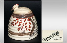 Clarice Cliff Handpainted Beehive Lidded Preserve Pot, marked to base. 3.5``