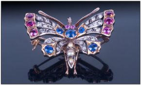 Late Victorian 18ct Gold Set Very Fine Bug Brooch In The Form Of A Butterfly, set with rose cut
