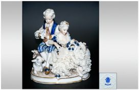 Unter Weiss Bach Lace Group Figure ` A Young Couple ` In 18th Century Costume and Playing a Musical