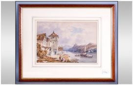 Attributed To William Alfred Dela Motta 1775-1863 Continental river scene. Watercolour. 9x13.5``
