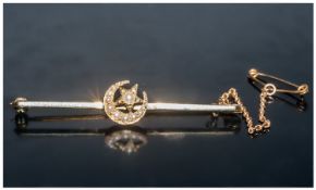 Victorian 14ct Gold and Seed Pearl Brooch / Safety Chain. Marked 14ct, With Original Box. Width 2