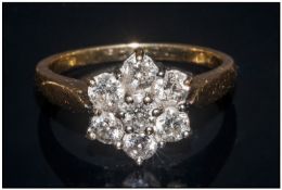 18ct Gold Diamond Cluster Ring Set With 7 Round Modern Brilliant Cut Diamonds, Flower Head Setting,