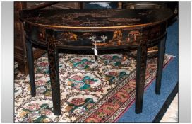 Chinese Style Demi Lune Side Table with drawer, finely decorated in raised gilt lacquer work,