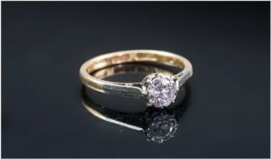 18ct Gold Antique Diamond Solitaire Ring, Approx .33Ct Ring Size N