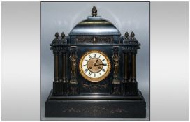 French 19th Century Large & Impressive Black Marble 8 Day Striking Mantle Clock features a