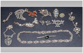 A Good Collection of Antique Silver Stone Set Jewellery. Comprises Earrings, Rings, Brooches,