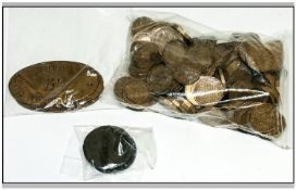 Low Value Coins, Comprising 100 Three Pence Coins, Two George III Cartwheel Half Pennies And Three